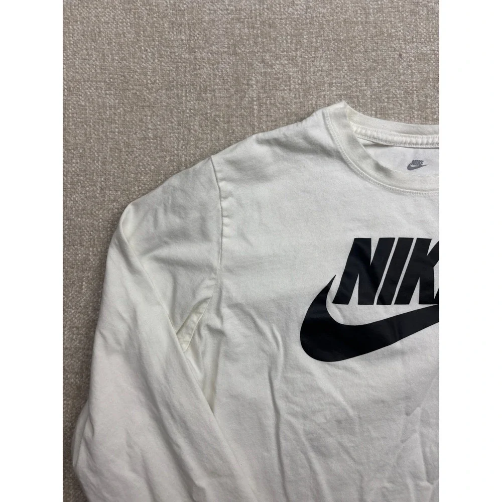Nike Mens Long Sleeve Tee White Futura Logo Graphic T-Shirt Large
